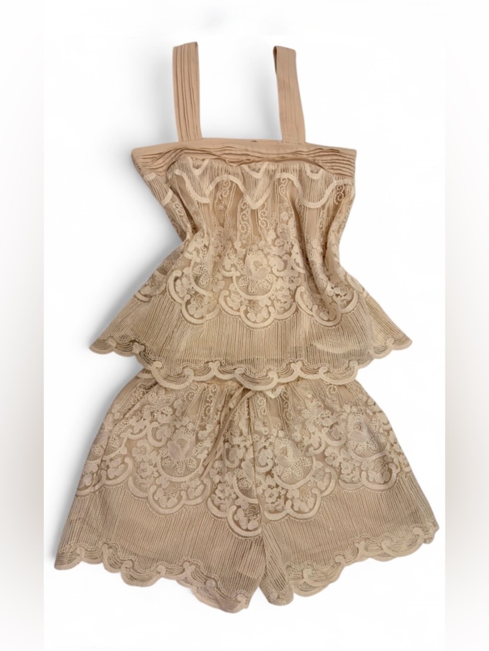 Euro Summer Designer Lace Two Piece Matching Set 🤍 Cream Coquette Resort  Wear